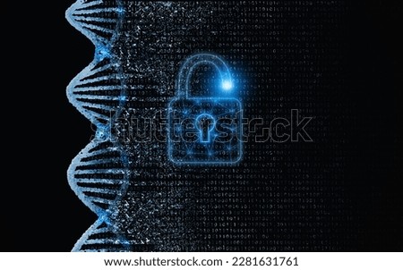 DNA decode, biological, genetic decoding concept. Genom map. The DNA strand, nucleic acid double helix, is being read or unlocked. Genomic sequencing technology.
