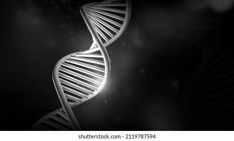 DNA Double Helix Model On A Black Background, 3D Render.