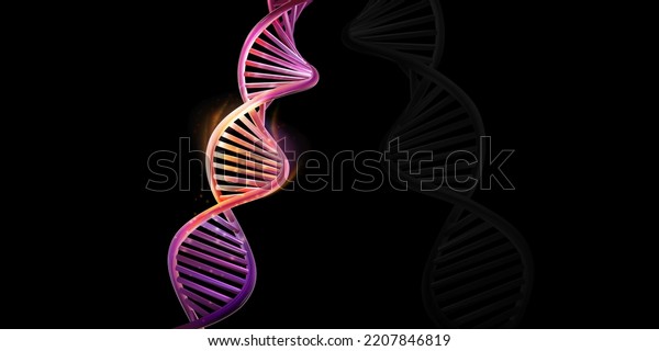 DNA double\
helix model on a black\
background.