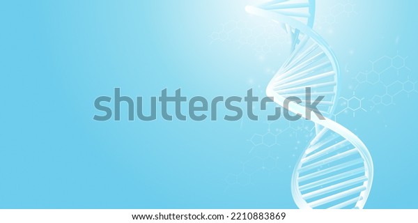 DNA double\
helix model on a light blue\
background.