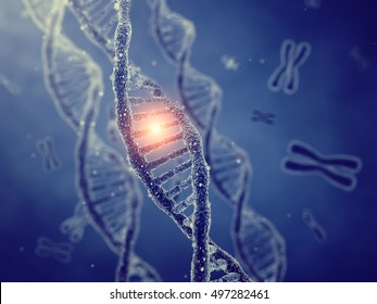 Dna Double Helix Molecules And Chromosomes , Gene Mutation , Genetic Code , 3d Illustration