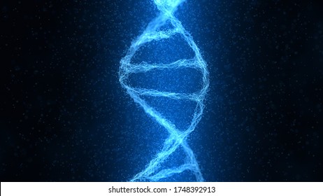 DNA Double Helix Particles Glowing in Abstract Futuristic Digital Background for Science and Technology