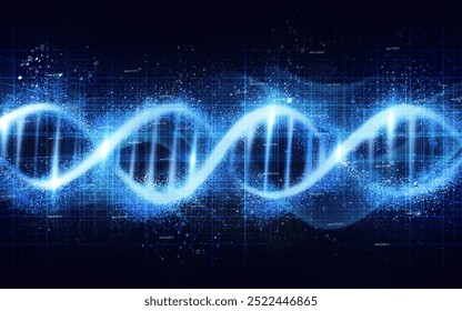 DNA, genetic code isolated on black background, science with neon blue light and ai generated. Evolution, helix and molecular structure, genome cell and RNA, gene with link and technology abstract