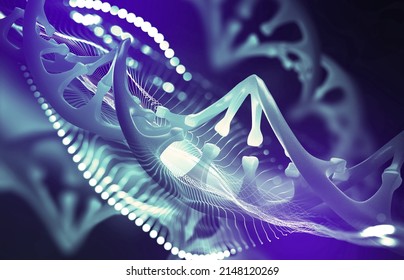 DNA Genome Decoding Innovative Design Concept. Deep Macro Fantasy Of A Digital Microscope. Laboratory Research Of Molecular Particles 3D Illustration