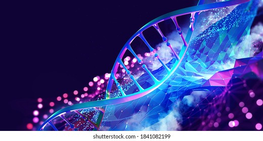 DNA Helix 3D Illustration. Mutations Under Microscope. Decoding Genome. Virtual Modeling Of Chemical Processes. Hi-tech In Medicine