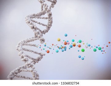 DNA Helix Break, Molecule Or Atom, Abstract Structure For Science Or Medical Background, 3d Illustration.