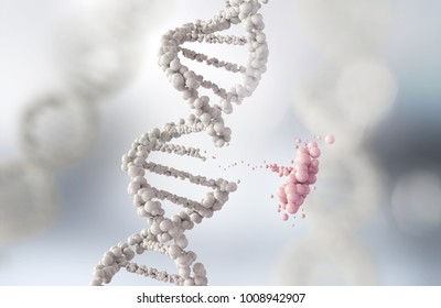 DNA helix break or Replace for concept of Genetic engineering and gene manipulation, molecule or atom, Abstract structure for Science or medical background, 3d illustration.