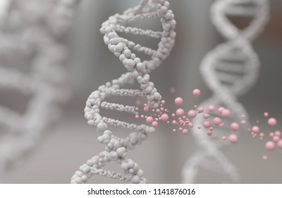 DNA Helix Break Or Replace For Concept Of Genetic Engineering And Gene Manipulation, Molecule Or Atom, Abstract Structure For Science Or Medical Background, 3d Illustration.