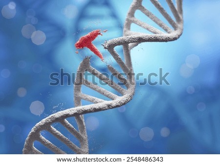 DNA helix break or Replace for concept of Genetic engineering and gene manipulation, molecule or atom, Abstract atom or molecule structure for Science or medical background, 3d illustration.
