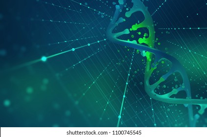 DNA helix. Hi Tech technology in the field of genetic engineering. 3D illustration on a futuristic background