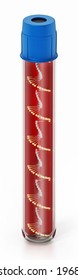 DNA Helix Inside Blood Vial Isolated On White Background. 3D Illustration.