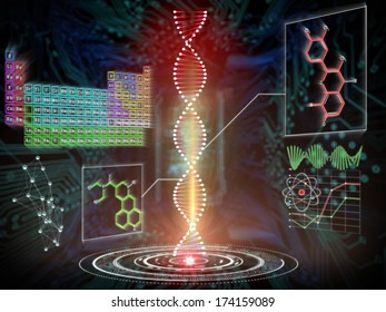 DNA Helix Interface Against Shiny Key On Black Circuit Board Background