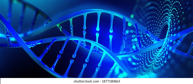 DNA Model 3D Illustration. Genetic Engineering, Genome Decoding. Medicine, Biology, Chemistry And Molecular Research