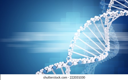DNA model with blured rectangles. Blue gradient background