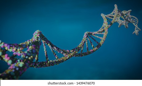 DNA Molecule, Double Helix Floating In Liquid (3d Science Rendering)