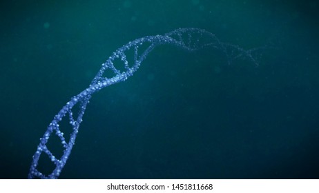 DNA Molecule, Double Helix Floating In Liquid (3d Science Render)