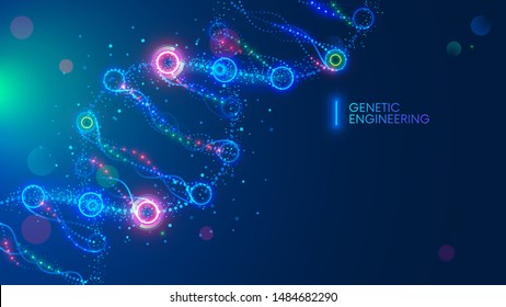 DNA Molecule Illustration Or Science Background. Genetic Engineering And Editing Gene. Sci Medical Technology Conceptual Banner. Microscopic Structure. Biotechnology Or Chemistry Template.