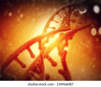DNA molecule is located in front of a colored background. abstract collage