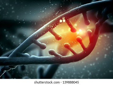 DNA molecule is located in front of a colored background. abstract collage Stock Illustration