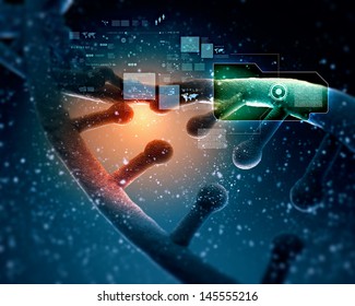 DNA molecule is located in front of a colored background. abstract collage