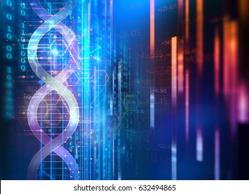 Dna Molecules On Abstract Technology Background , Concept Of Biochemistry And Genetic Theory.
