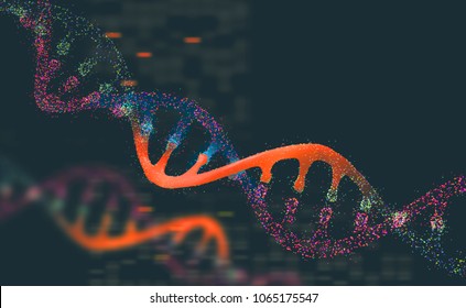 DNA research molecule. 3D illustration. Analysis of structure human genome