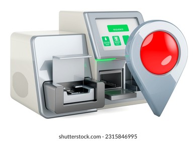 DNA sequencer with map pointer, 3D rendering isolated on white background 