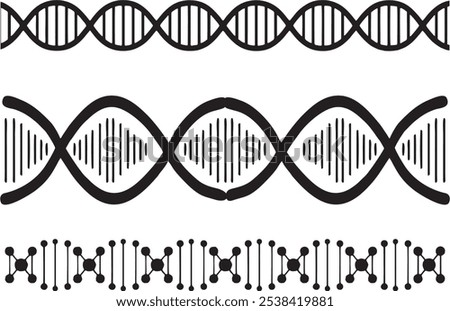 DNA set, seamless pattern in High quality. DNA sign molecules helix, Medical Science, Graphic geometric, Genetically modified. Dna icons outline set for media and web for poster, banner or flyer.