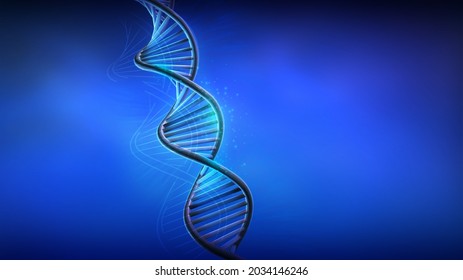 DNA Spiral Model On Blue Background, 3D Render.