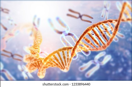 DNA strands on Scientific background. 3d illusation 	