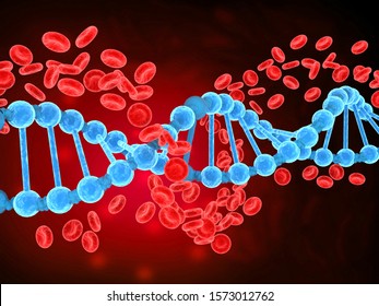 DNA Strands With Red  Blood Cells. 3d Illustration	