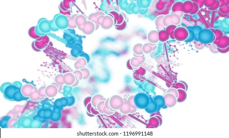 DNA Strings On White Background. Medical Research, Gene Engineering And Biotechnology Concept, 3d render