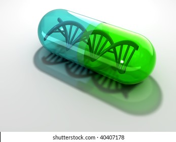 Dna structure inside an antibiotic capsule - 3d render