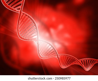 DNA Structure On Abstract Red Background 