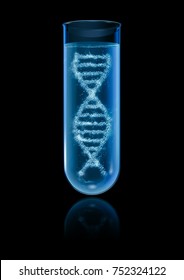 DNA Test Tube / 3D Illustration Of DNA Double Helix Forming Inside Glass Test Tube