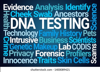 DNA Testing Word Cloud on Blue Background