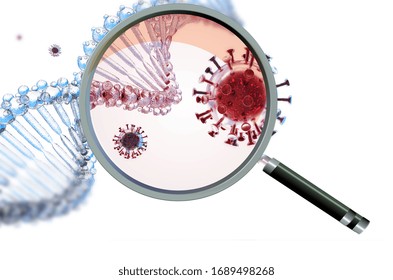  dna of a virus analysis zoom len  details covid-19 coronavirus research - 3d rendering