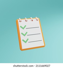 To do list icon. A notebook with a completed to-do list. 3D rendering