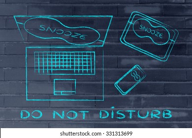 Do Not Disturb: Set Of Technology Devices With On Silent With Funny Snooze Eye Mask