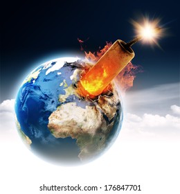 Do not make it a bomb! Earth globe with burning TNT block