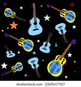 Dobro guitar, lap steel guitar pattern with colored stars - Powered by Shutterstock