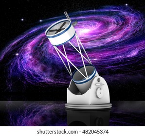 Dobson Reflector Telescope And Galaxy, 3D Illustration