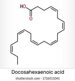 Docosahexaenoic Acid, DHA, Doconexent, Cervonic Acid Molecule. It Is Omega-3 Fatty Acid. Skeletal Chemical Formula. Illustration