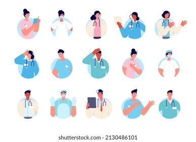 Doctor avatars. Health nurse portrait, doctors medical team. Healthcare career, professional hospital workers, pharmacist utter set - Powered by Shutterstock