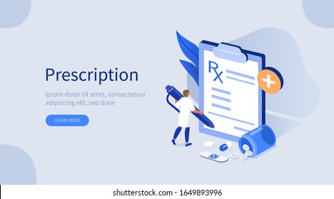 Doctor Character in Hospital filling Medical Rx Prescription Form. Pharmacist Choosing Dose for Medicament. Pharmacy Store and Health Care Concept. Flat Isometric Illustration. - Powered by Shutterstock