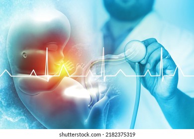 Doctor check and diagnose the human fetus on blurred medical background. 3d illustration - Shutterstock ID 2182375319