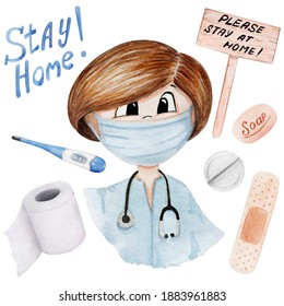 Doctor Clipart Watercolor For Medical Planner , Medical Illustration, Quarantine Clipart