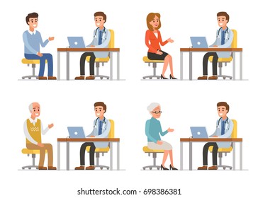 Doctor with different patients. Flat style illustration isolated on white background.
 - Powered by Shutterstock