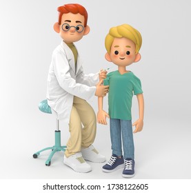 Doctor and his little brave patient get vaccination, 3d render - Powered by Shutterstock