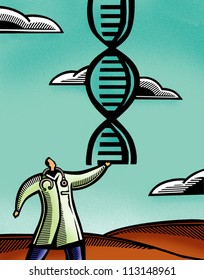 Doctor Holding A Pair Of DNA Double Helix